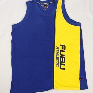 Vintage Fubu Athletic Mens Sleeveless Tank Top Blue Yellow Size XL